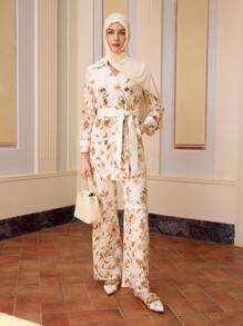 ZEYLAH WOMEN'S FLORAL PRINT EYELET EMBROIDERY SUIT PANTS, SPRING SUMMER - Multicolor - View 6