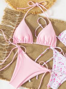Swim Mod 2 piezas Bikini de mujer de primavera con diseño minimalista para vacaciones en la playa, con parte superior de tirantes y estampado floral ditsy
