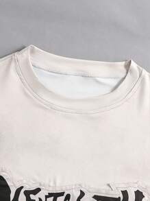 SHEIN 1 pieza Camiseta de manga larga de moda de estilo casual con diseño de parche bordado para niños adolescentes - Gris Claro - Ver 4