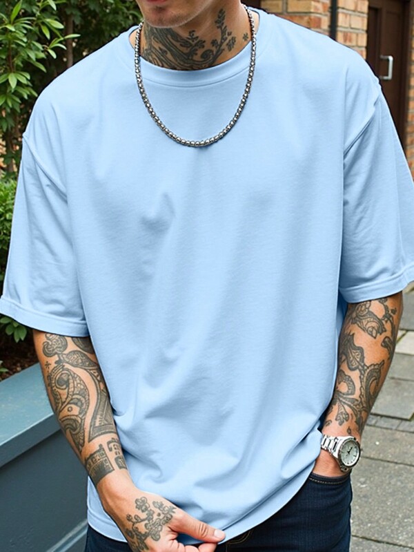 Manfinity Homme Plus Size Men's Solid Color Round Neck Short Sleeve Casual T-Shirt