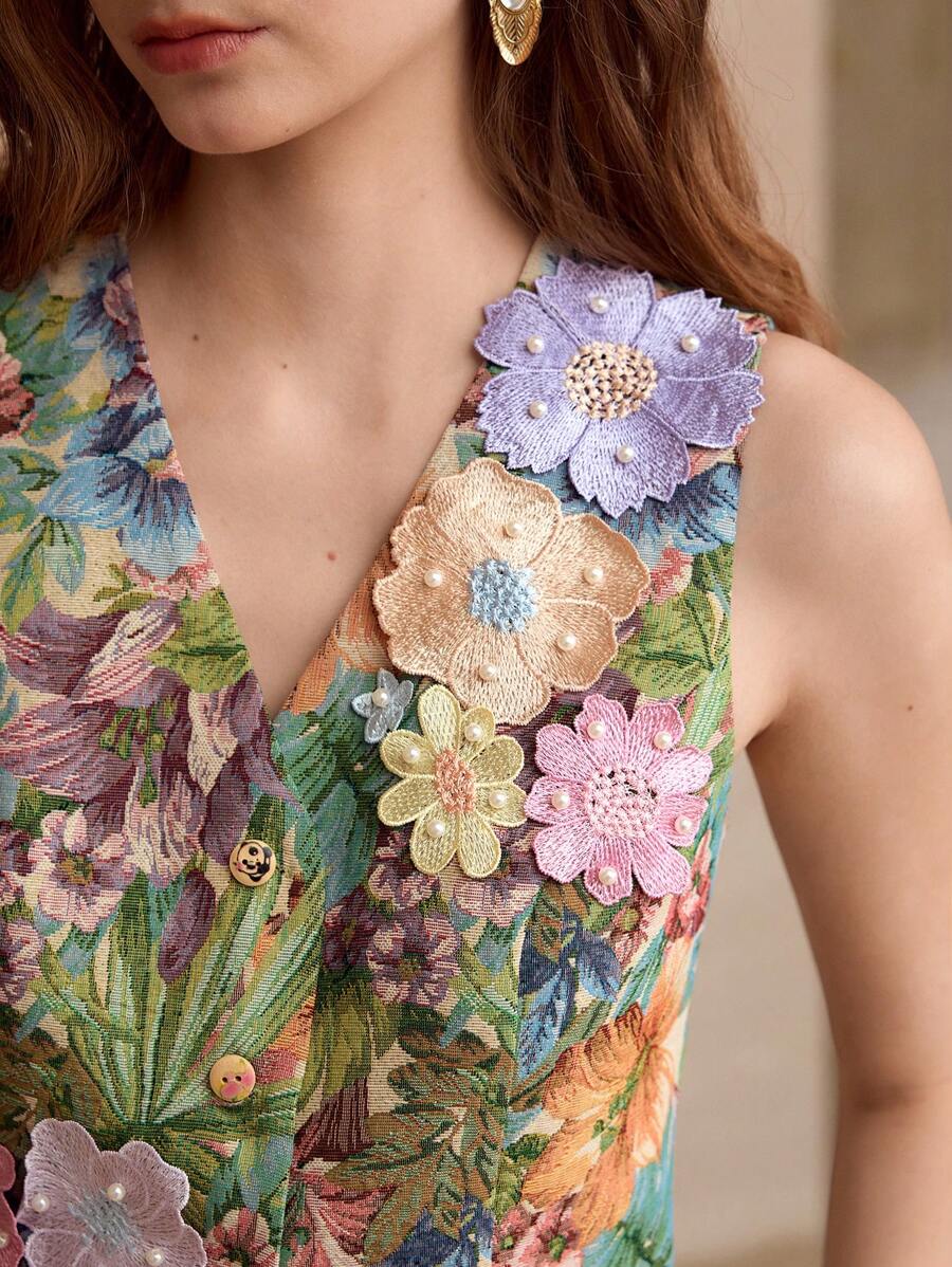 MOTF FLOWER PATCHED SLEEVELESS JACKET,SPRING/SUMMER