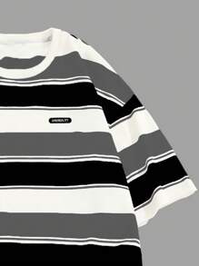 Manfinity Dauomo 男士条纹圆领短袖 T 恤，休闲日常穿着 - 彩色 - 查看 4