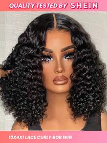 Kinky Curly Bob 13 X 4 X 1 T-Part Lace Natural Black Wig Short Curly Wig Cheap Hair Replacement Wig Daily Use - SNatural - View 1