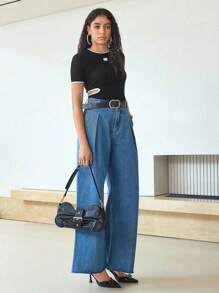 MOTF STUDIO FOLD PLEATED WIDE LEG JEANS