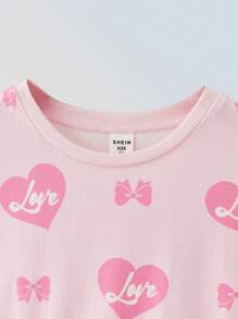 Maija Kids Maija Kids Loose Crew Neck Heart Pattern Short Sleeve Valentine's Day Dress For Young Girl - Pink - View 3
