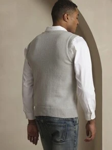 Manfinity Homme Men's Solid Color Crew Neck Sleeveless Knit Vest, Casual Everyday Wear