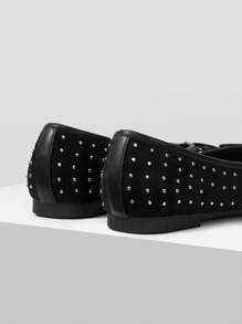 MOTF PREMIUM WOMEN'S COMFORTABLE RIVET ROUND TOE FLAT LOAFERS, FOR VALENTINE'S DAY, SPRING SHOES SPRING BREAK EASTER - Black - View 6