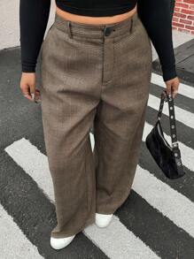 Muchica Plus Size Women's Casual Plaid Wide-Leg Pants In Fall/Winter - Multicolor - View 3