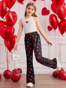 Tween Girls Heart Allover Print Skinny Fit Valentine's Day Heart Flared Spring Pants - Multicolor - View 3