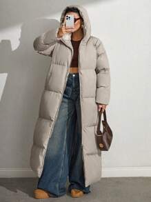 RueChic Beige Maxi Women Winter Coat - Beige - View 8