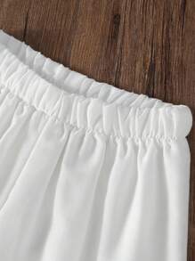 SHEIN 2 件套年轻女孩纯色圆领短袖休闲上衣和长裤 - 彩色 - 查看 3