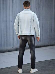 Manfinity Homme Men's Front Button Long Sleeve Pocket Casual Denim Jacket - Light Wash - View 4