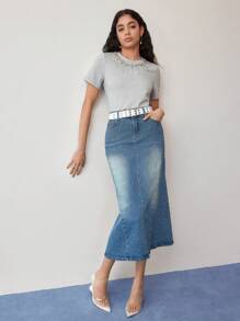 MOTF STUDIO RHINESTONE FRINGE FITTED T-SHIRT - Grey - View 3