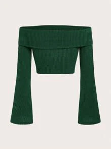 SHEIN MOD Top corto con mangas de campana y hombros descubiertos de doble capa