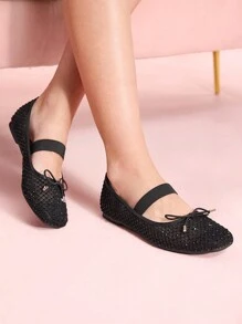 CUCCOO DOLLMOD 时尚水晶镶嵌网眼平底鞋新年假期 - 黑色 - 查看 3