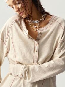 Bohemela Áo nỉ dài tay dáng rộng, dáng suông, dệt kim, màu trơn, hở vai, dành cho nữ vào mùa thu/đông - Màu be - Xem 2