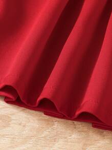 SHEIN Elladie kids 年轻女孩纯色褶皱简约 A 字红色裙子，休闲与度假 - 紅色 - 查看 6