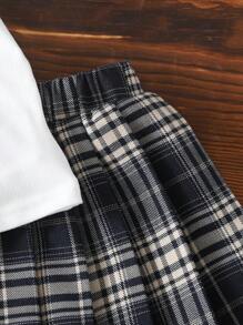 SHEIN 2 件套女婴夏季服装 - 时尚短袖上衣和校园风百褶裙