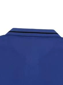 Calvornis Men's Colorblock Splicing Front Button Short Sleeve Simple Polo Shirt, Casual Everyday Wear, Formal, Ceremony - Royal Blue - View 3