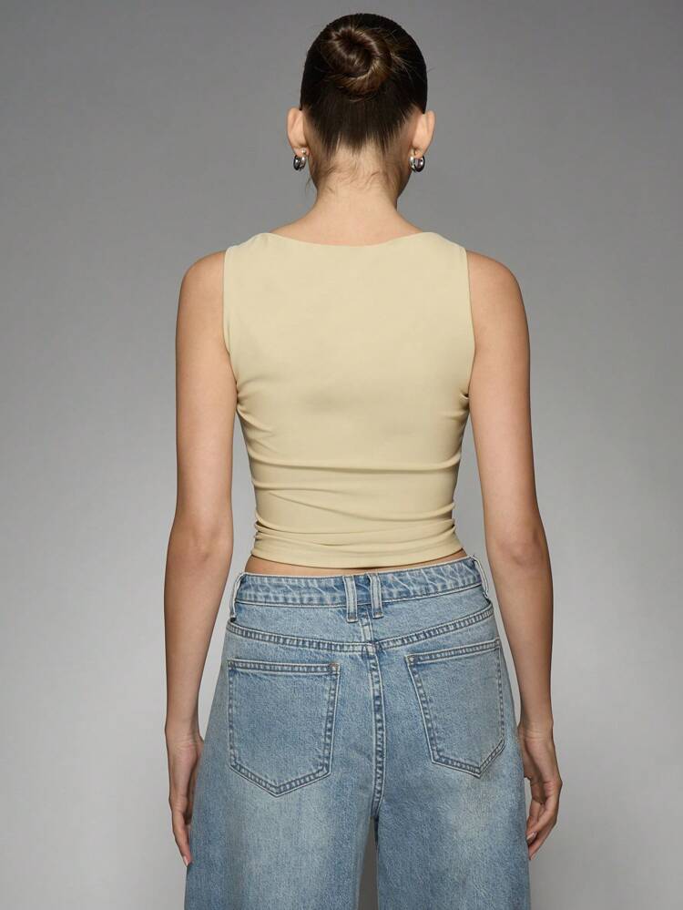 MISSGUIDED Sleeveless Cami Top Fitted Spaghetti Strap Basic Tank Essential Cropped Summer Camisole Smooth Stretch Layering Piece Vintage Y2K Style