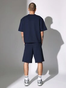 SUMWON Athleisure Co-Ord Set Ribbed Sweatshirt Short Set Premium Lounge Wear Workout Athletic Casual Summer Spring Matching Set Streetwear Comfort Coordinate - Blue - View 2