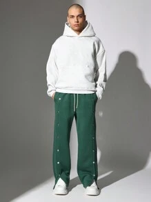 SUMWON 大学按扣运动裤 运动田径优质法国毛圈布弹性腰部运动休闲训练冬季健身优质按扣侧裤 - 綠色 - 查看 3