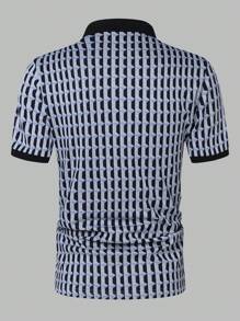 Manfinity Homme Men's Casual Fitted Knit Jacquard Random Cut Pop Art Geometric Pattern Stand Collar POLO Shirt Polo Men Shirt Polo Shirts For Men Polos For Men Men Clothes Men Polo Shirts - Multicolor - View 4