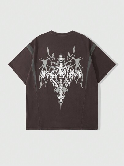 Grunge Punk Men's Grunge Casual Spliced Snowflake Print T-Shirt, Short Sleeve