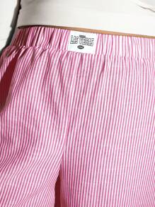 SHEIN Tall CURVE Pantalones de mujer talla grande con estampado de rayas azul tejido - Rosa - Ver 4