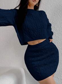 Calvaya Women Back To School 2 Pieces Set: White Skirt & Long Sleeve Sweater, Autumn/Winter