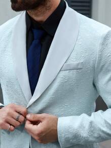 Manfinity Mode Plus Size Men's Front Button Long Sleeve Pocket Simple Top And Pants Suit Set - Mint Green - View 4