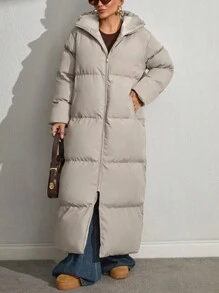 RueChic Beige Maxi Women Winter Coat - Beige - View 4