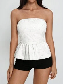 SHEIN Unity Women's Summer Sequin Peplum Hem Bandeau Top - Apricot - View 3