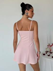 Aloruh Vestido camisero ajustado con detalles de pequeña copa, escote con adorno floral, corte evasé, en color rosa pálido. Vestido elegante para mujer, apropiado para uso en resort, verano