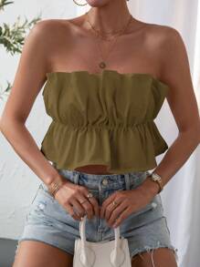 SHEIN Privé Vacation Casual Solid Color Pleated Camisole Top