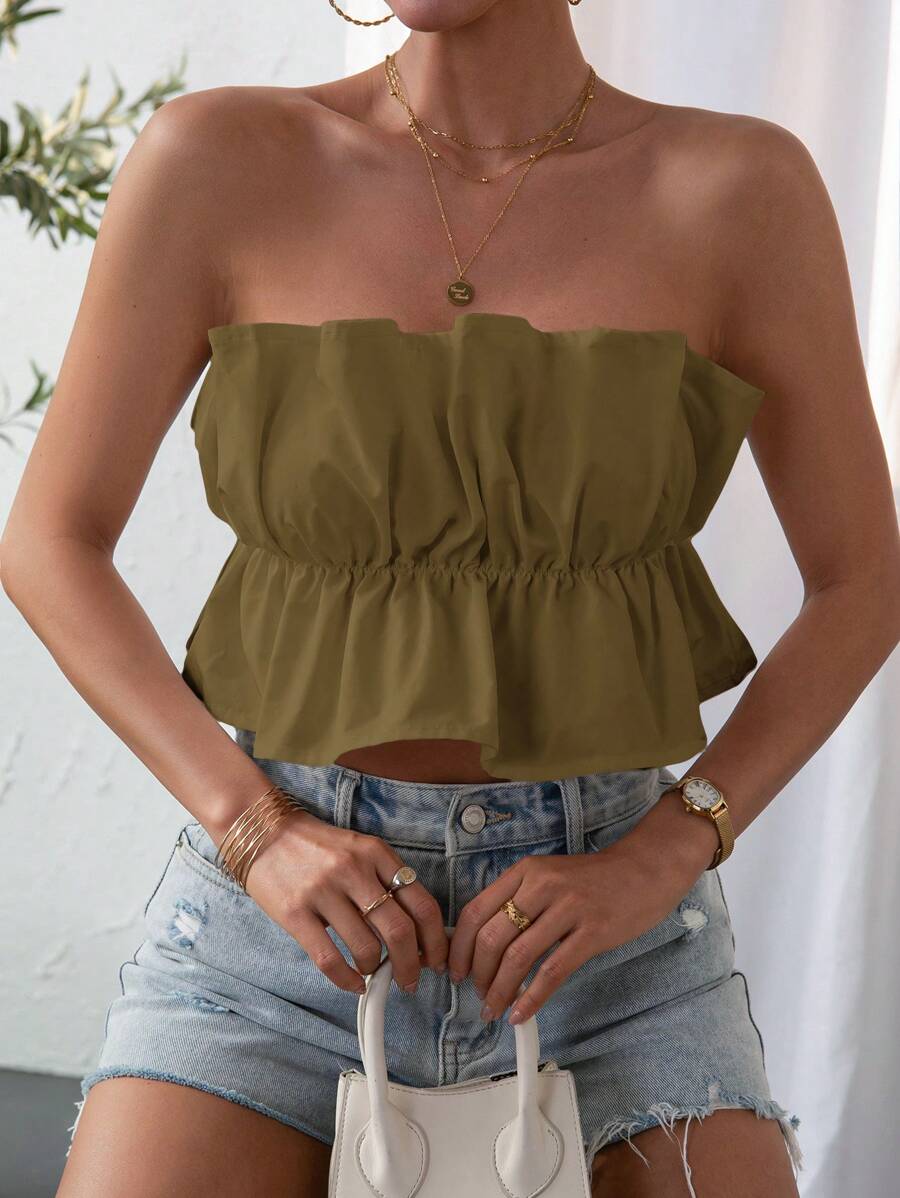 SHEIN Privé Vacation Casual Solid Color Pleated Camisole Top