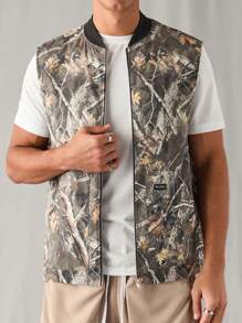 Manfinity VCAY Men's Woven Fashionable Casual Everyday Loose Fit Sleeveless Vest, For Fall Winter - Army Green - View 3