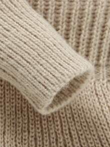 1 件杏色婴儿/女婴时尚喇叭袖圆领休闲简约百搭针织连衣裙