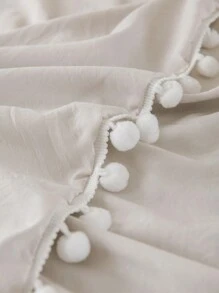 1 Set Beige Fluffy Ball Duvet Cover Set, Bohemian Farmhouse Style Bedding 3 PiecesSet, Fluffy Ball Decor, Soft Microfiber Duvet Cover, Unisex, Includes 1 Duvet Cover And 2 Pillow Shams, Comforter Insert Not Included