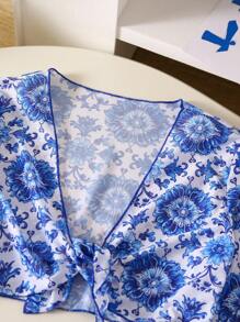 3 stuks/set badkleding voor meisjes, mesh top met vintage porseleinen bloemenprint