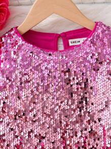 SHEIN Young Girl Chiffon Beaded Round Neck Sleeveless Loose Casual Dress, For Christmas