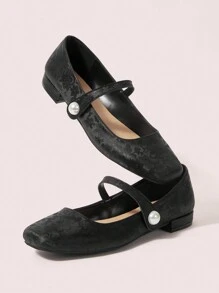 CUCCOO DOLLMOD Women's Flat Red Square Toe Plaid Mary Jane Shoes, Campus Style Japanese Cute Low Heels - Black - View 2