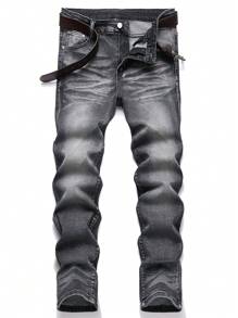 Manfinity Homme Jeans de mezclilla con botones delanteros y bolsillo, uso casual diario para hombres