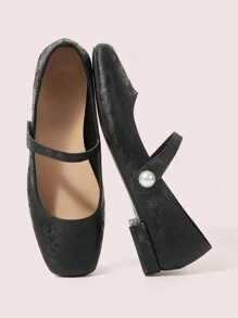 CUCCOO DOLLMOD Women's Flat Red Square Toe Plaid Mary Jane Shoes, Campus Style Japanese Cute Low Heels - Black - View 9