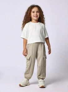SUMWON Set de dans pentru copii, din două piese, din bumbac, cu tricou scurt și pantaloni cargo, pentru sală