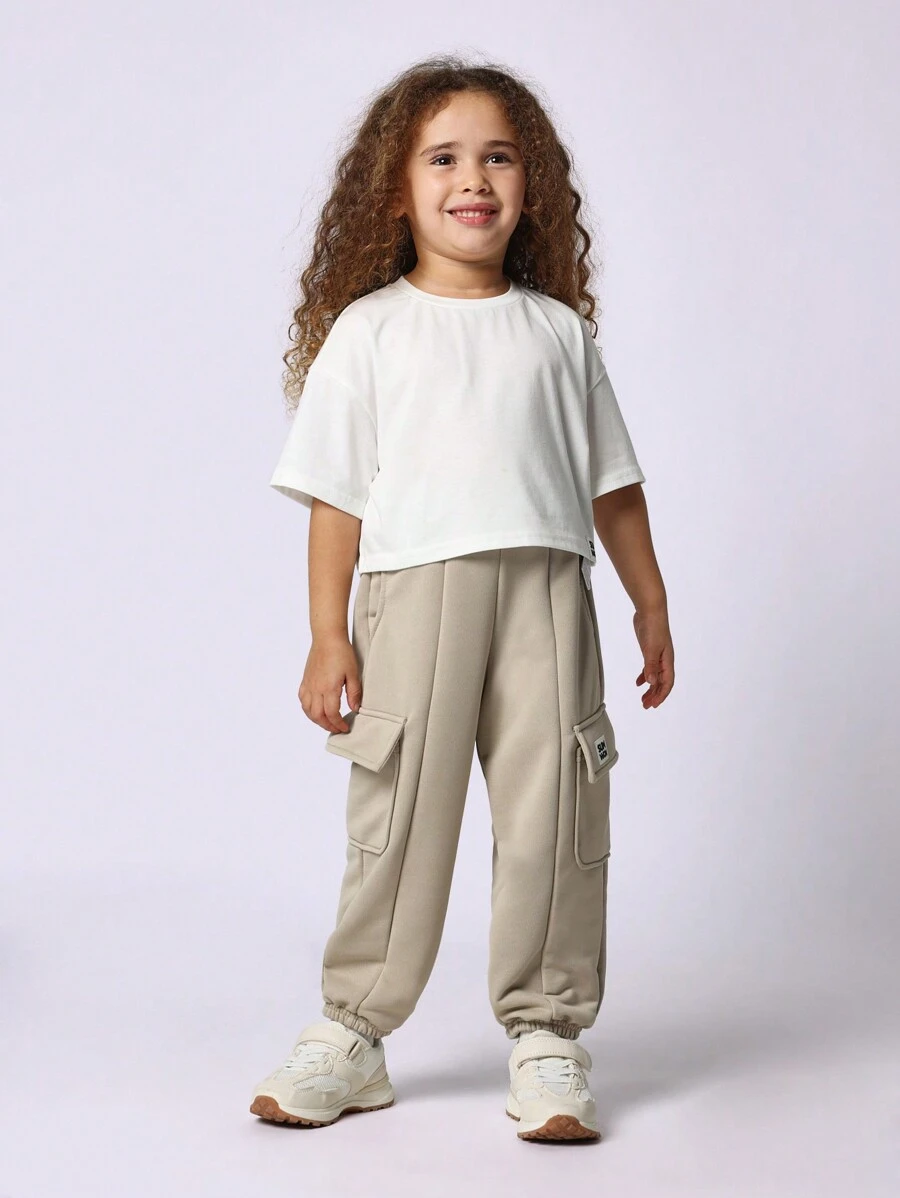 SUMWON Set de dans pentru copii, din două piese, din bumbac, cu tricou scurt și pantaloni cargo, pentru sală