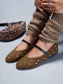 CUCCOO GRLICON 女士 Y2K 风格平底鞋，适合朋克、骑行者、酷女孩、万圣节、圣诞节、派对装扮 - 棕色 - 查看 3