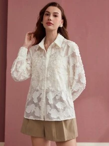 MOTF PREMIUM Camicetta con tessitura e ricamo floreale