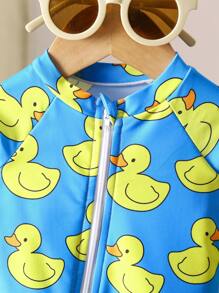Newborn Zipper One-Piece Swimsuit, Cute Duck Print - Multicolor - View 8