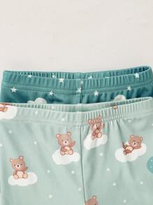 4 件装男婴舒适云朵和熊印花绿色短袖上衣和短裤套装，紧身衣家居服，适合夏季 - 綠色 - 查看 5